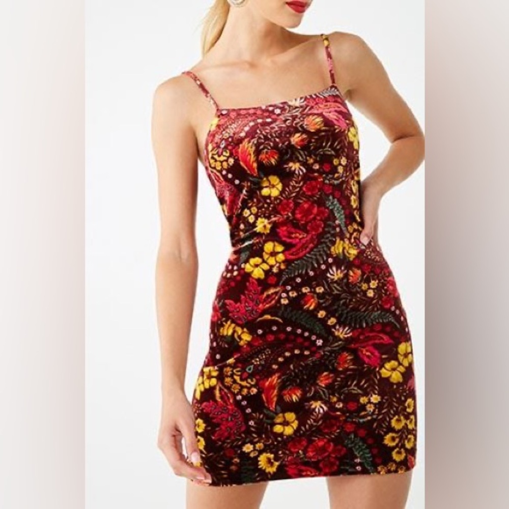 Forever 21 Vibrant Floral Velvet Mini Dress
